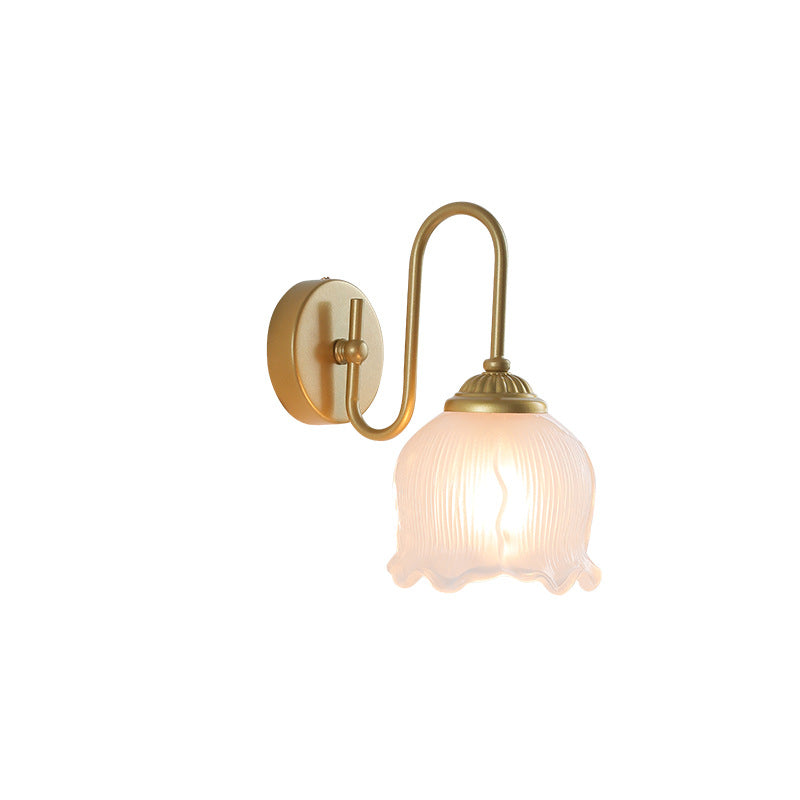 French Floral Round Glass Iron 1-Light Wall Sconce Lamp