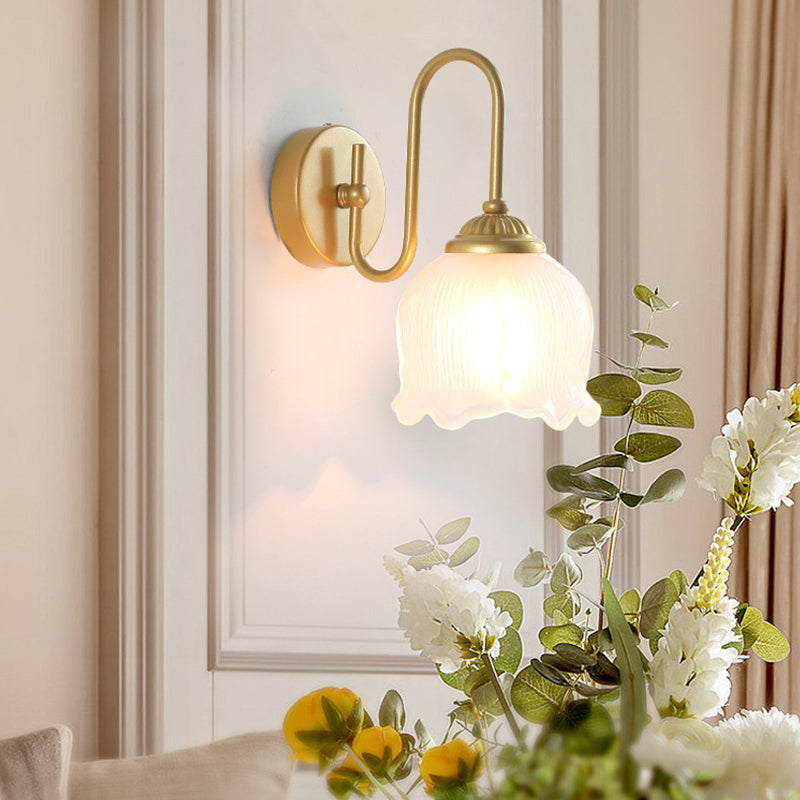 French Floral Round Glass Iron 1-Light Wall Sconce Lamp