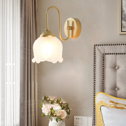 French Floral Round Glass Iron 1-Light Wall Sconce Lamp