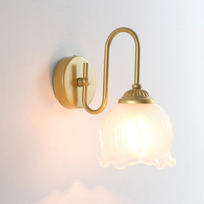 French Floral Round Glass Iron 1-Light Wall Sconce Lamp