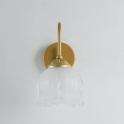 French Floral Round Glass Iron 1-Light Wall Sconce Lamp