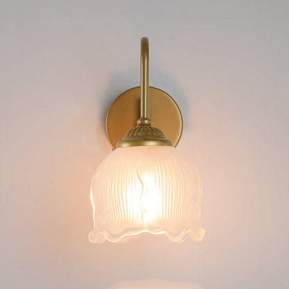 French Floral Round Glass Iron 1-Light Wall Sconce Lamp