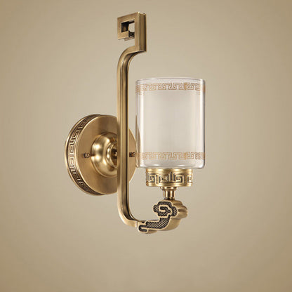 Chinese Curved Glass Brass 1-Light Wall Sconce Lamp