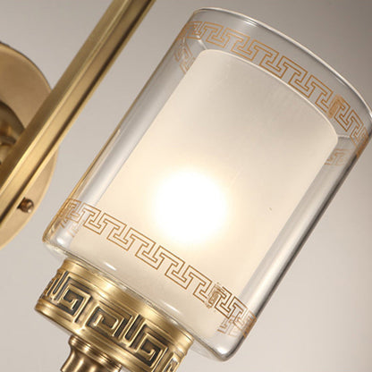Chinese Curved Glass Brass 1-Light Wall Sconce Lamp