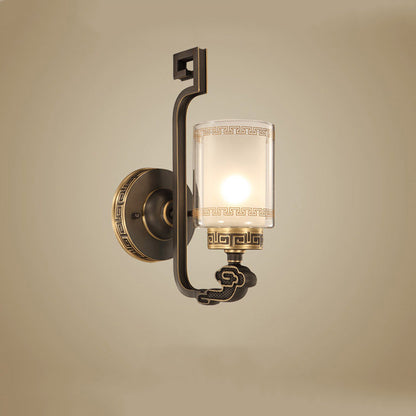 Chinese Curved Glass Brass 1-Light Wall Sconce Lamp