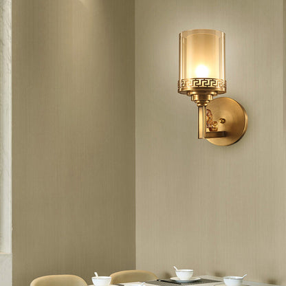 Chinese Curved Glass Brass 1-Light Wall Sconce Lamp