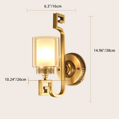 Chinese Curved Glass Brass 1-Light Wall Sconce Lamp