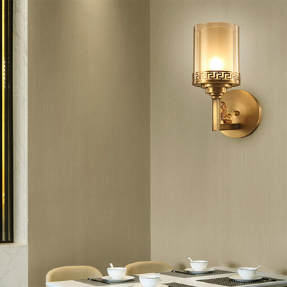 Chinese Curved Glass Brass 1-Light Wall Sconce Lamp