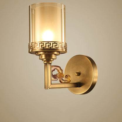Chinese Curved Glass Brass 1-Light Wall Sconce Lamp