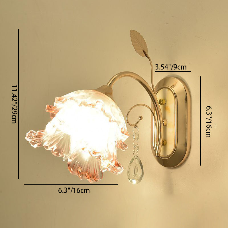 Floral Oval Artificial Jade Iron 1-Light Wall Sconce Lamp