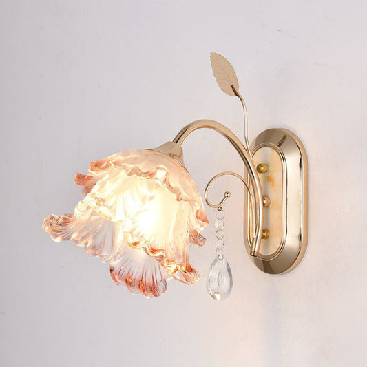 Floral Oval Artificial Jade Iron 1-Light Wall Sconce Lamp