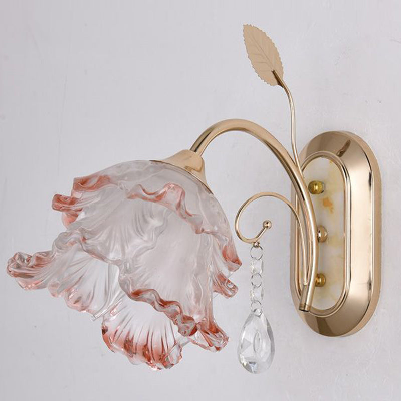 Floral Oval Artificial Jade Iron 1-Light Wall Sconce Lamp