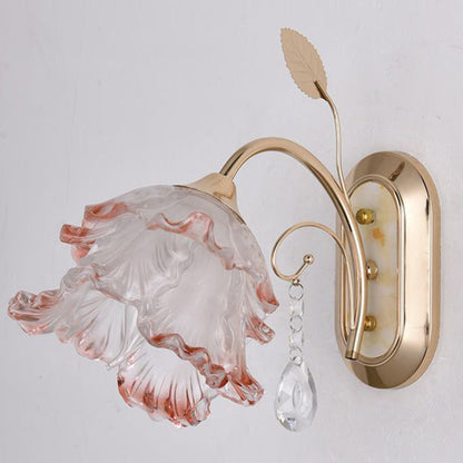 Floral Oval Artificial Jade Iron 1-Light Wall Sconce Lamp
