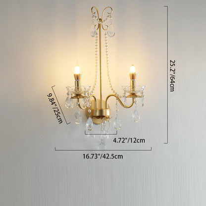 French Faux Pearl Crystal Iron 2-Light Wall Sconce Lamp
