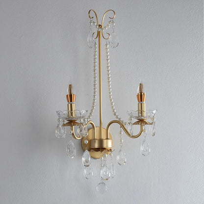 French Faux Pearl Crystal Iron 2-Light Wall Sconce Lamp