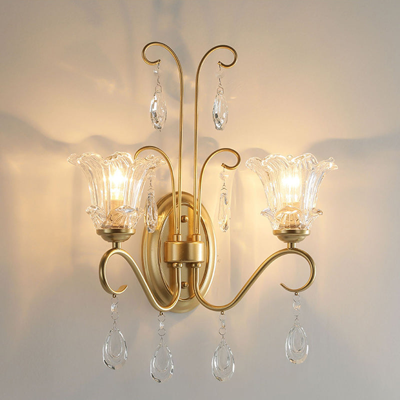 French Faux Pearl Crystal Iron 2-Light Wall Sconce Lamp