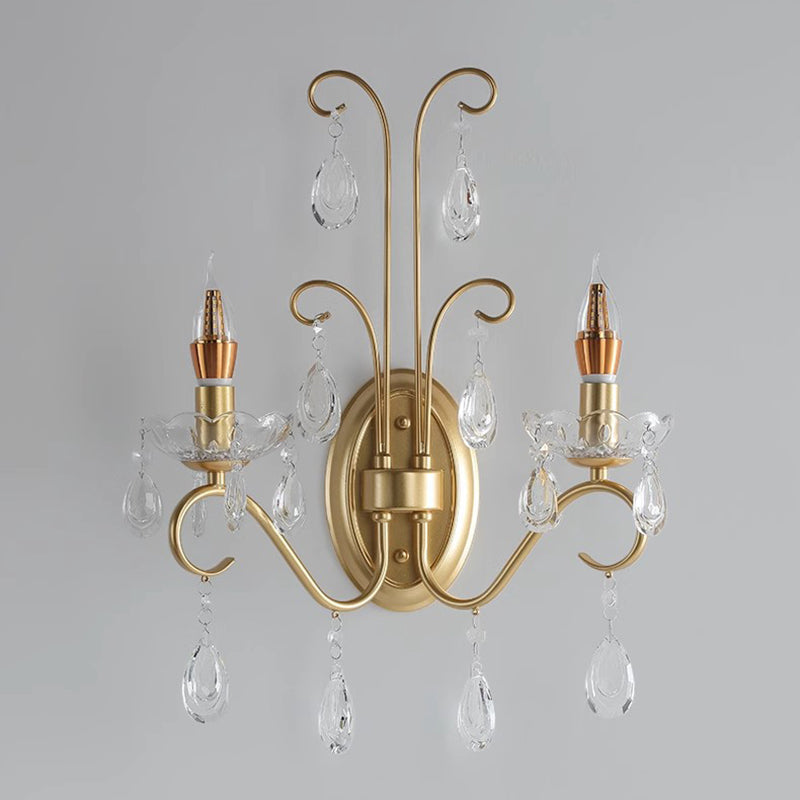 French Faux Pearl Crystal Iron 2-Light Wall Sconce Lamp