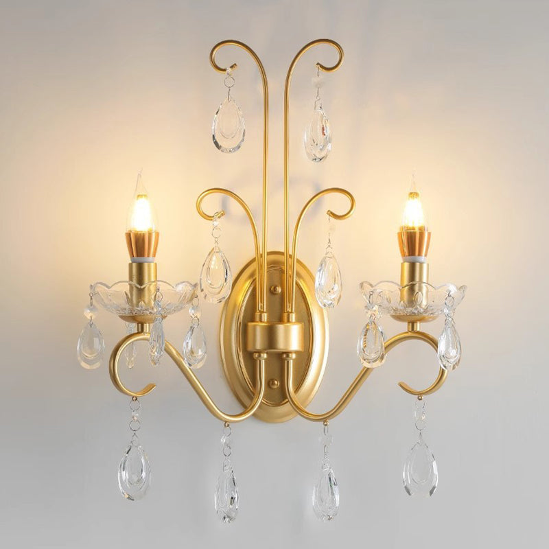 French Faux Pearl Crystal Iron 2-Light Wall Sconce Lamp