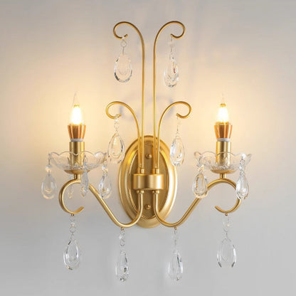 French Faux Pearl Crystal Iron 2-Light Wall Sconce Lamp