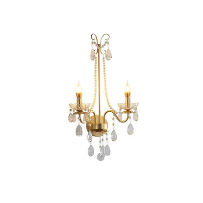 French Faux Pearl Crystal Iron 2-Light Wall Sconce Lamp