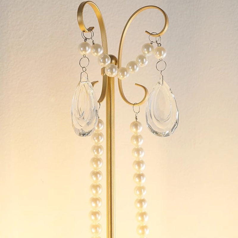 French Faux Pearl Crystal Iron 2-Light Wall Sconce Lamp