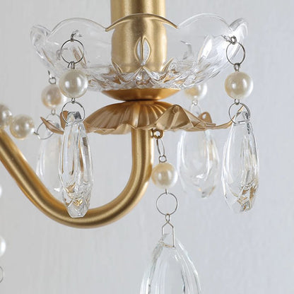 French Faux Pearl Crystal Iron 2-Light Wall Sconce Lamp