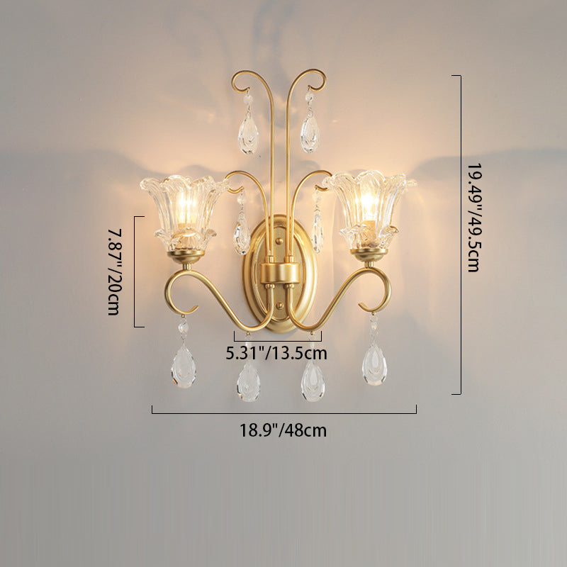 French Faux Pearl Crystal Iron 2-Light Wall Sconce Lamp