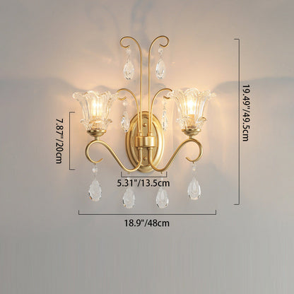French Faux Pearl Crystal Iron 2-Light Wall Sconce Lamp