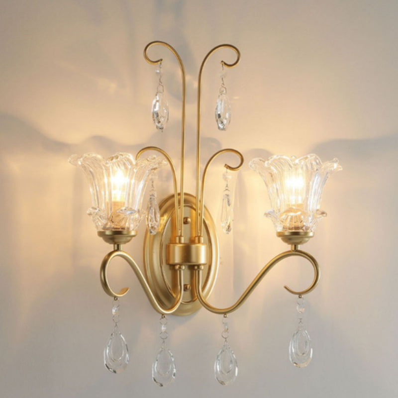 French Faux Pearl Crystal Iron 2-Light Wall Sconce Lamp
