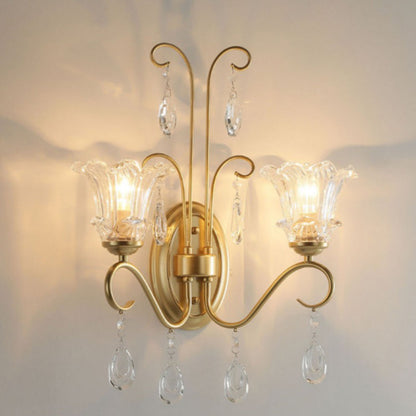 French Faux Pearl Crystal Iron 2-Light Wall Sconce Lamp