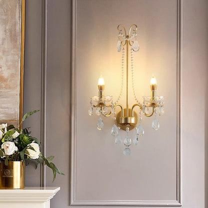 French Faux Pearl Crystal Iron 2-Light Wall Sconce Lamp