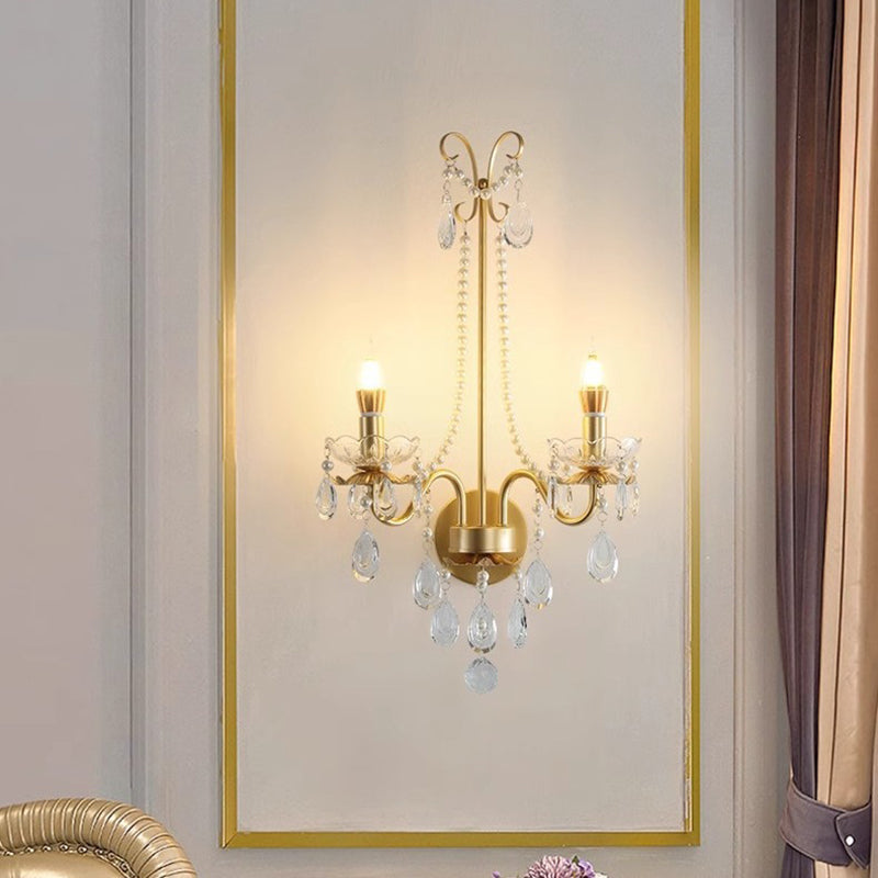 French Faux Pearl Crystal Iron 2-Light Wall Sconce Lamp