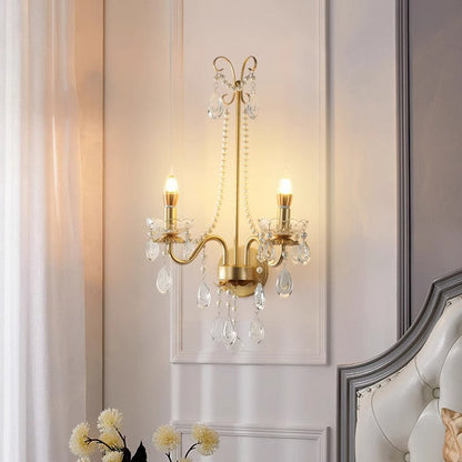 French Faux Pearl Crystal Iron 2-Light Wall Sconce Lamp