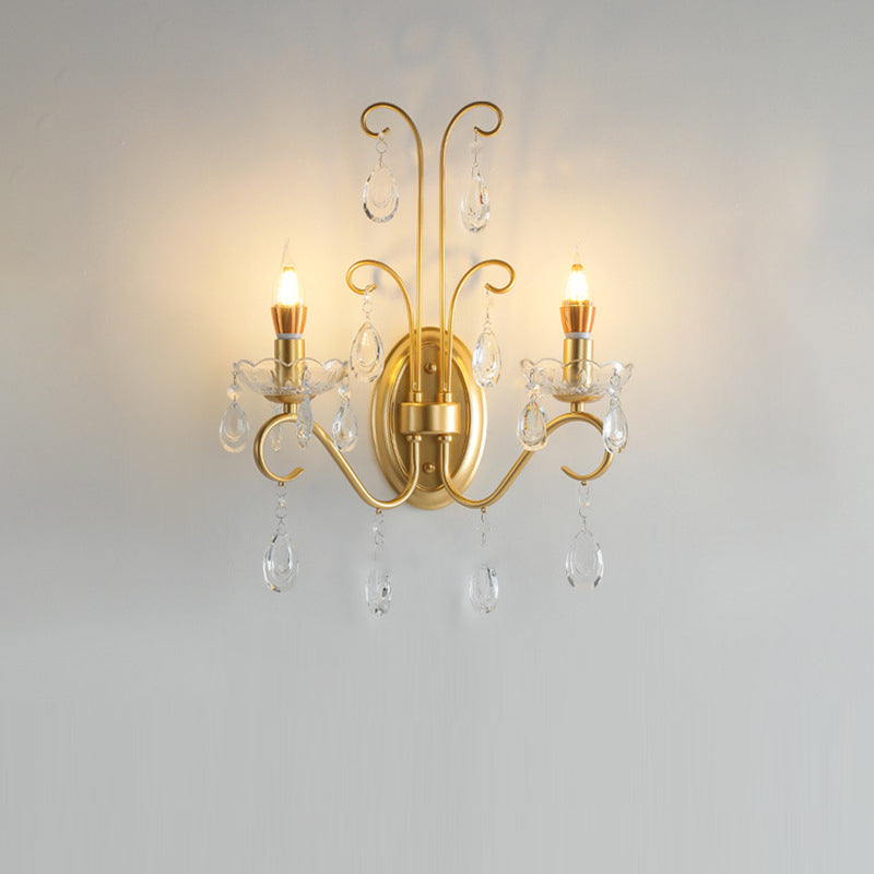 French Faux Pearl Crystal Iron 2-Light Wall Sconce Lamp