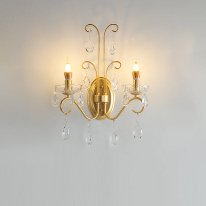 French Faux Pearl Crystal Iron 2-Light Wall Sconce Lamp