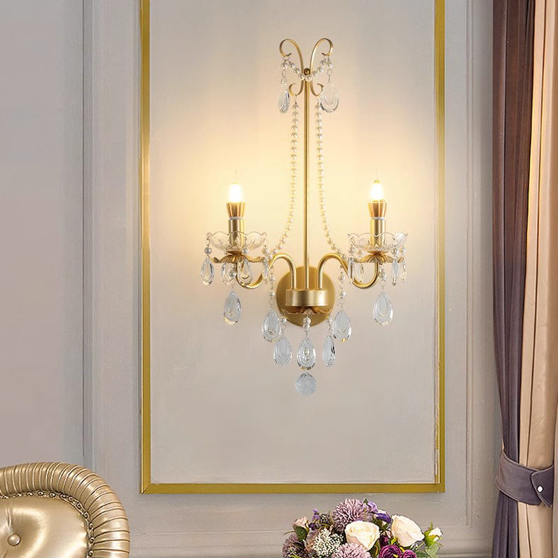 French Faux Pearl Crystal Iron 2-Light Wall Sconce Lamp
