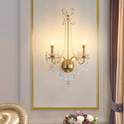 French Faux Pearl Crystal Iron 2-Light Wall Sconce Lamp