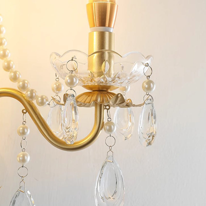 French Faux Pearl Crystal Iron 2-Light Wall Sconce Lamp