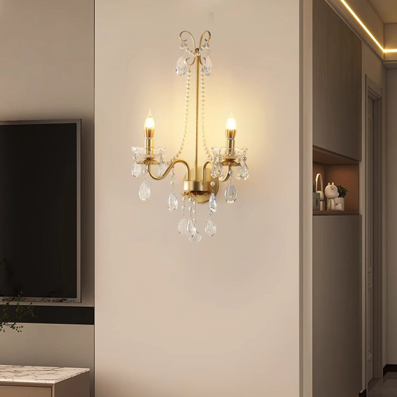French Faux Pearl Crystal Iron 2-Light Wall Sconce Lamp