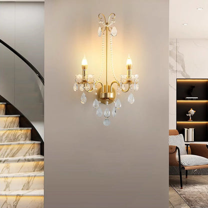 French Faux Pearl Crystal Iron 2-Light Wall Sconce Lamp
