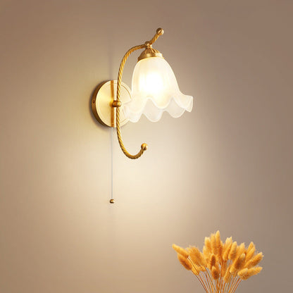 Chinese Floral Glass Marble Copper 1-Light Wall Sconce Lamp