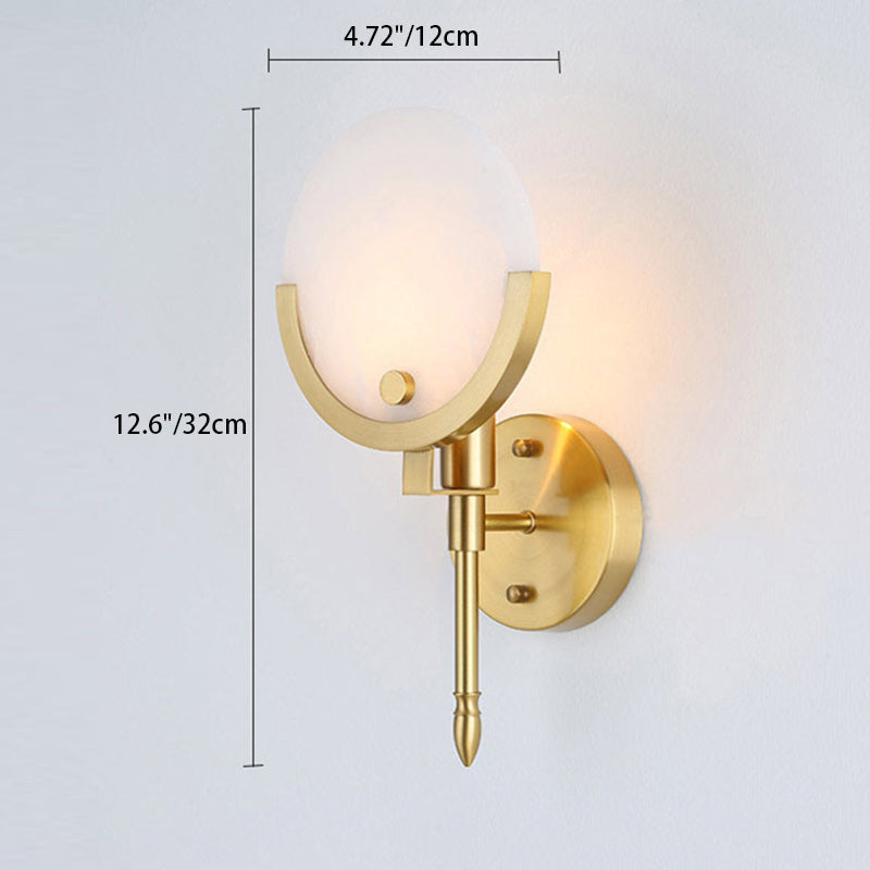 Chinese Floral Glass Marble Copper 1-Light Wall Sconce Lamp