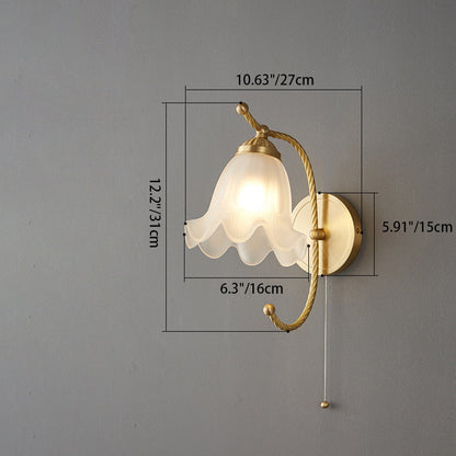 Chinese Floral Glass Marble Copper 1-Light Wall Sconce Lamp