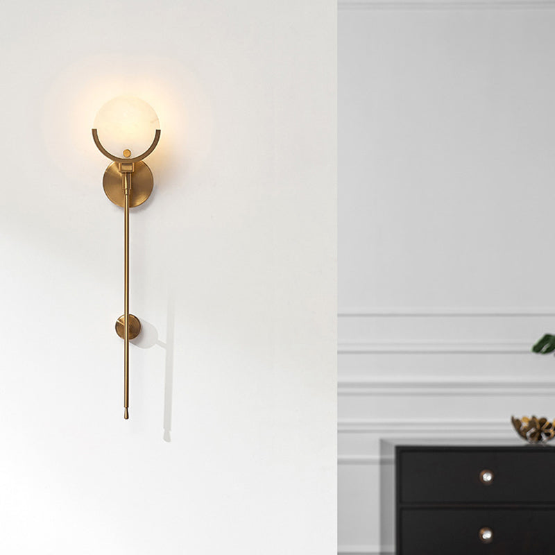 Chinese Floral Glass Marble Copper 1-Light Wall Sconce Lamp