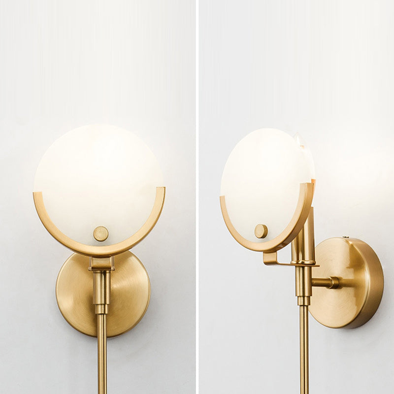 Chinese Floral Glass Marble Copper 1-Light Wall Sconce Lamp