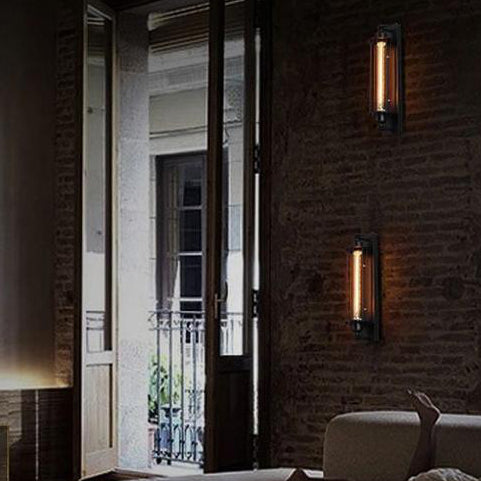 Rectangle Cylinder Glass Iron 1-Light Wall Sconce Lamp
