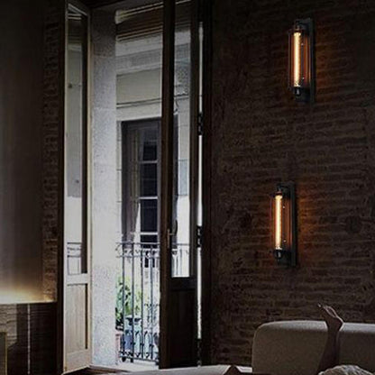 Rectangle Cylinder Glass Iron 1-Light Wall Sconce Lamp
