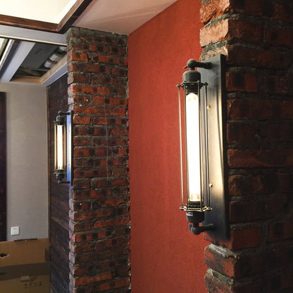 Rectangle Cylinder Glass Iron 1-Light Wall Sconce Lamp