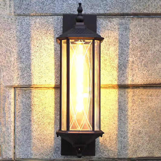 Hexagonal Glass Iron Aluminum 1-Light Wall Sconce Lamp