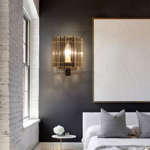 Scandinavian Cylinder Glass Iron 1-Light Wall Sconce Lamp
